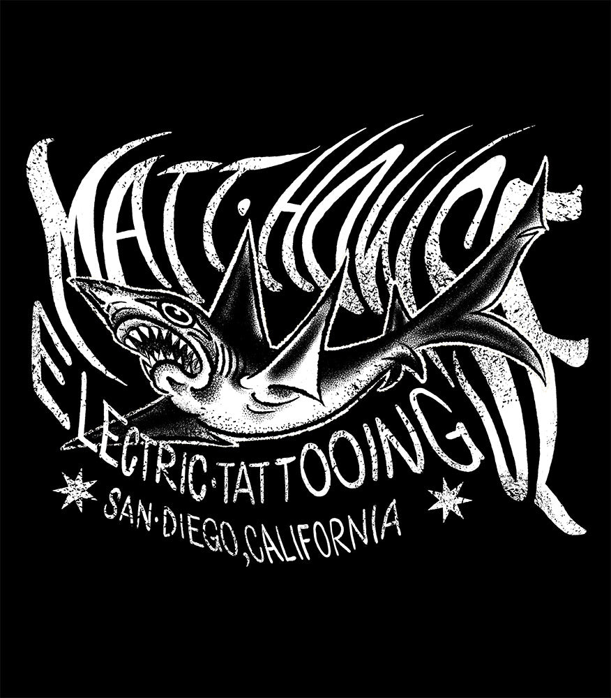 Electric Tattooing Black & White Shark Tee Shirt